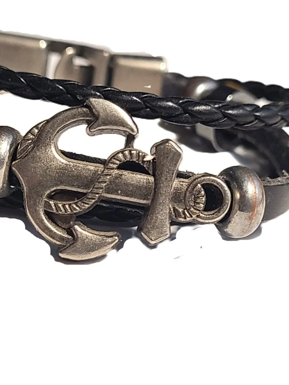 Multiple Strand Black NAVY Miliary Anchor Rope Bead Bracelet Charm Braided